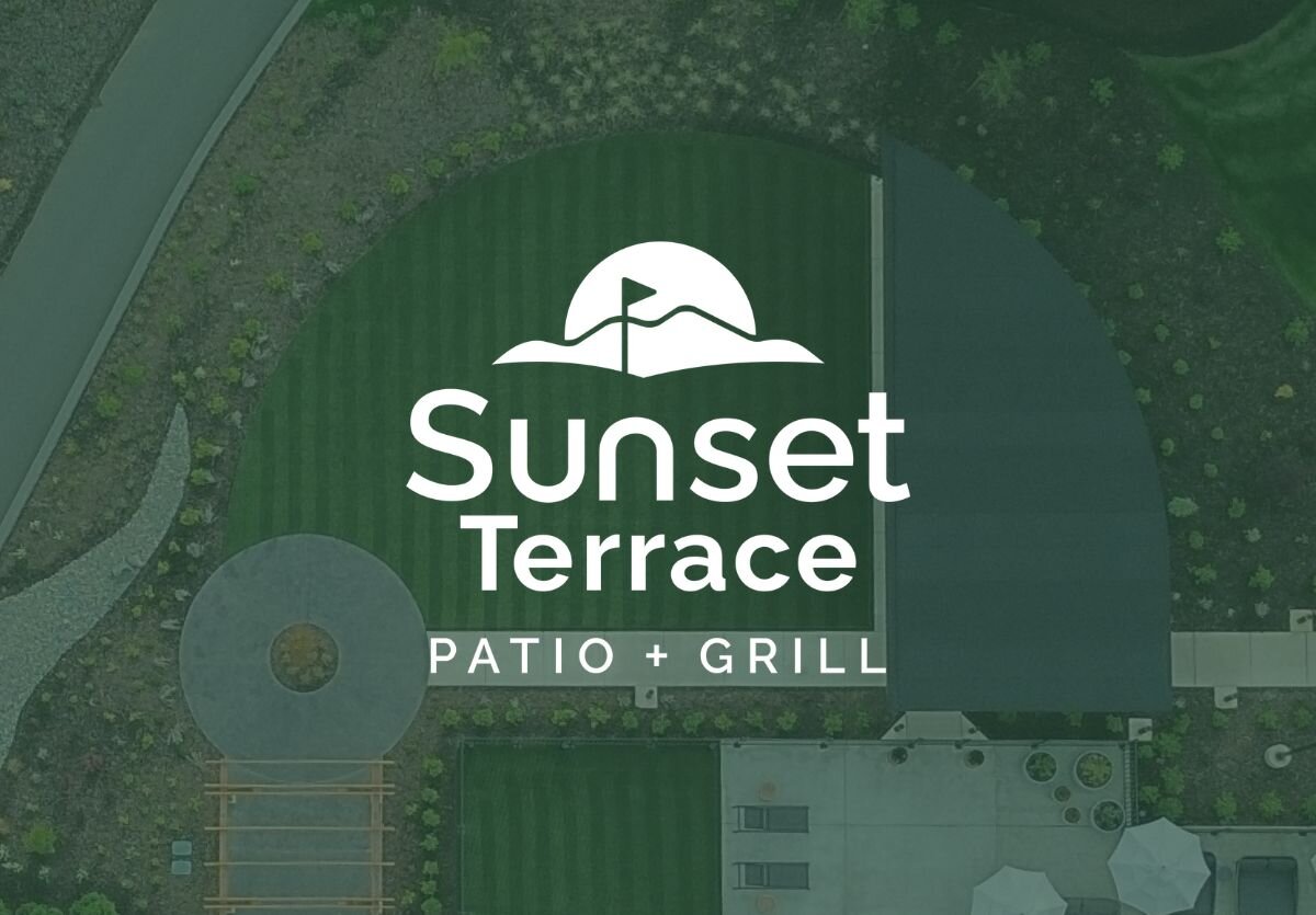 Velocity Lounge and Driving Range logo overtop of an image of specatators watching a golfer on the