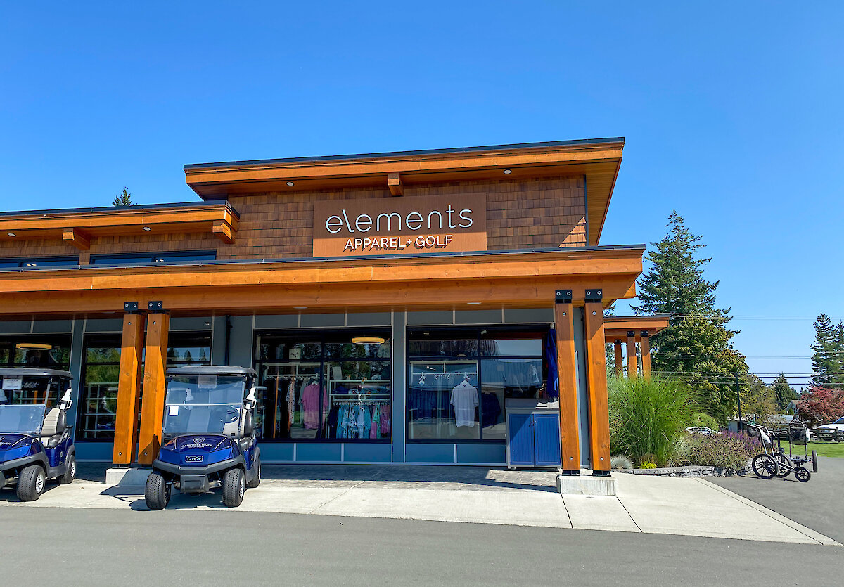 Front view of the entrance to the retail shop of the Campbell River Golf Club.